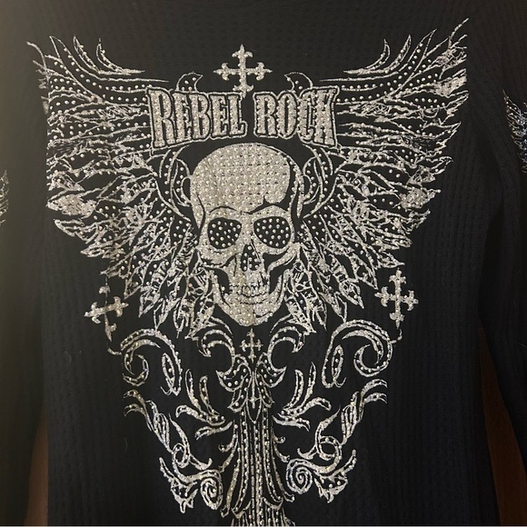 Vocal USA Long Sleeve Hoodie with Skull & Wings Design jeweled size large - Picture 2 of 11